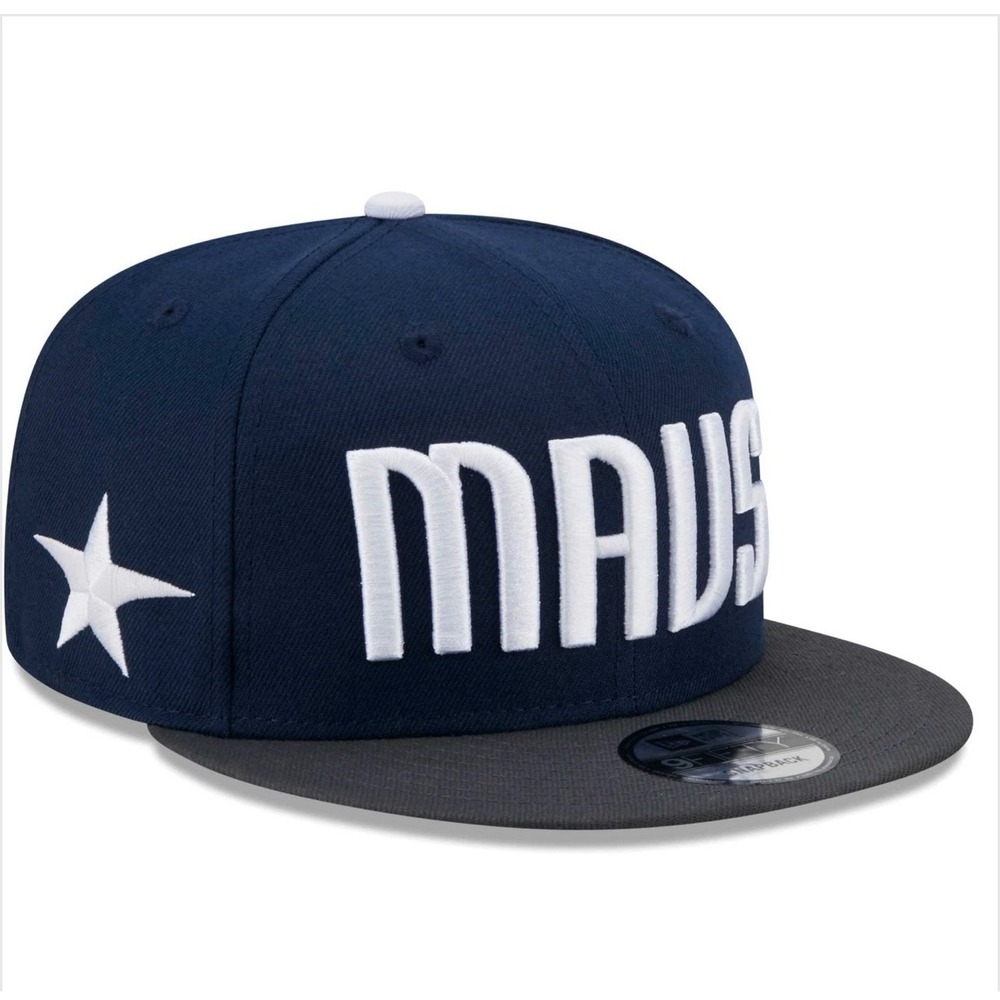 New Era Dallas Mavericks 9FIFTY Snapback Hat Navy Blue Statement Jersey Hook Cap